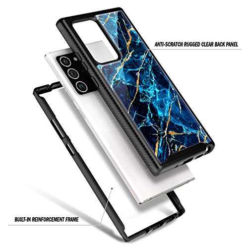 E-Began Case for Samsung Galaxy Note 20 Ultra 5G, Full-Body Shockproof Protective Black Bumper Cover (Without Screen Protector), Support Wireless Charging, Marble Design Durable Phone Case (Sapphire)