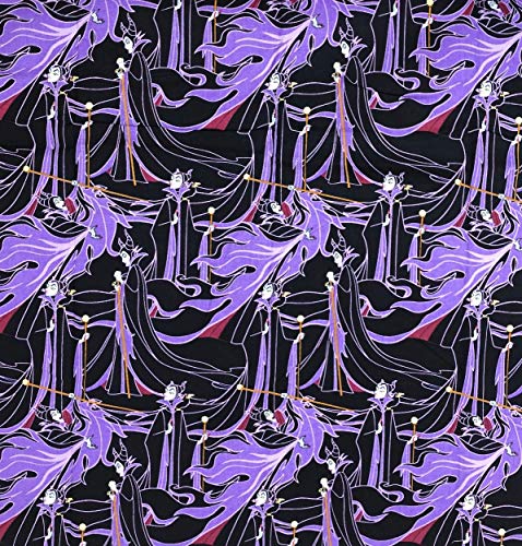 1 Yard - Disney Villains Maleficent in Lavender on Black Cotton Fabric (Great for Quilting, Sewing, Craft Projects, Quilts, Throw Pillows & More) 1 Yard X 44" Wide