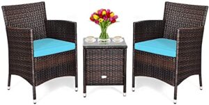 happygrill 3-pieces patio furniture set outdoor rattan wicker conversation set with coffee table chairs & cushions for patio garden lawn backyard poolside