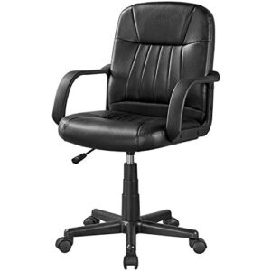 yaheetech office chair task chair mid-back executive desk chair pu leather ergonomic computer chair with armrest, black