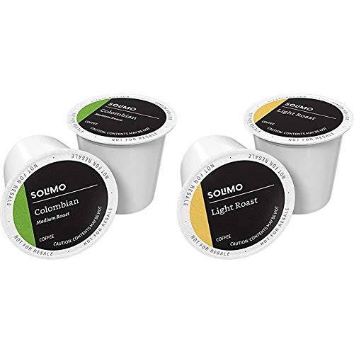 Amazon Brand - 100 Ct. Solimo Medium Roast Coffee Pods, Colombian & 100 Ct. Solimo Light Roast Coffee Pods, Morning Light, Compatible with Keurig 2.0 K-Cup Brewers