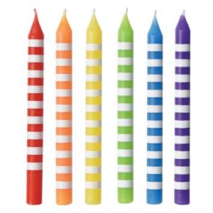 assorted color striped birthday candles, 3.3" - 12 pcs.