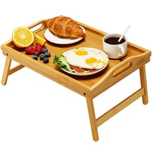bamboo bed tray table for eating foldable breakfast tray for bed, trays for eating dinner serving tray with folding legs for bedroom, hospital, home by furninxs