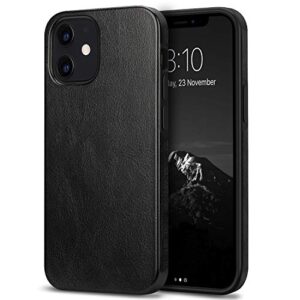tendlin compatible with iphone 12 case/iphone 12 pro case premium leather tpu hybrid case (black)