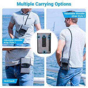 KIWIFOTOS Travel Cell Phone Pouch Belt Pouch, Phone Holster Crossbody Bag with Shoulder Strap for iPhone Case Holder for Hand with Neck Lanyard Smartphone Memory Card Power Bank Charger Passport