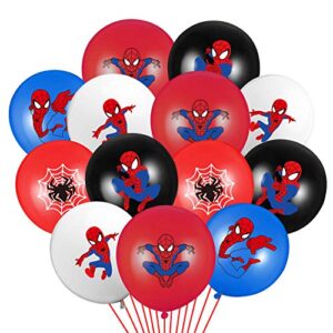 pantide 50 packs spider superhero birthday balloons, 12inch blue red black latex balloons bouquet with ribbons, superhero party favors decorations supplies for kids boys birthday party baby shower