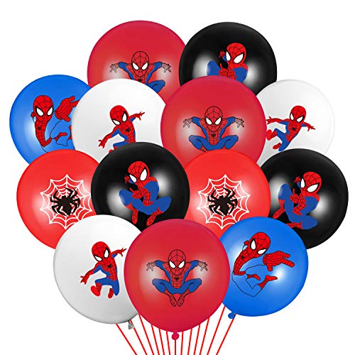 PANTIDE 50 Packs Spider Superhero Birthday Balloons, 12Inch Blue Red Black Latex Balloons Bouquet with Ribbons, Superhero Party Favors Decorations Supplies for Kids Boys Birthday Party Baby Shower