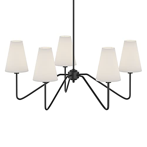 Electro bp;30" Dia 5-Arm Classic Chandeliers Matt Black with White Linen Shades,200W