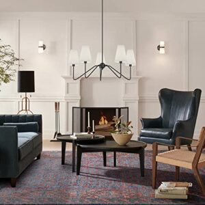 Electro bp;30" Dia 5-Arm Classic Chandeliers Matt Black with White Linen Shades,200W