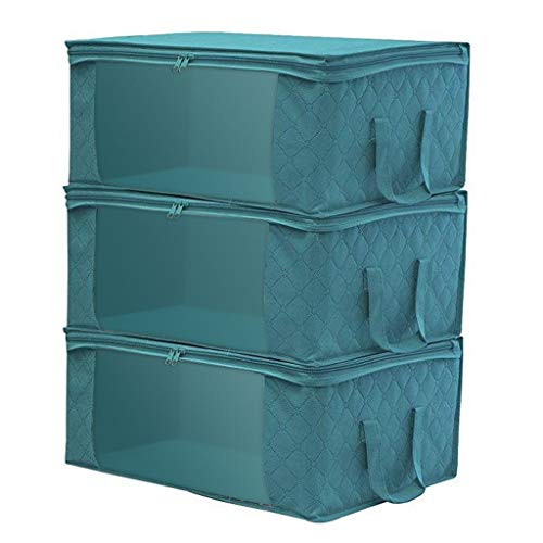 Storage Bins with Handle and Zipper Home Closet Storage Bags Detachable Stackable High Capacity Space Saving Clothes Container Bag Foldable Pouches Home Organizer Home Office Necessary. (Blue)