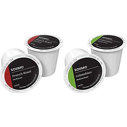 Amazon Brand - 100 Ct. Solimo Dark Roast Coffee Pods, French Roast, Compatible with Keurig 2.0 K-Cup Brewers & 100 Ct. Solimo Medium Roast Coffee Pods, Compatible with Keurig 2.0 K-Cup Brewers