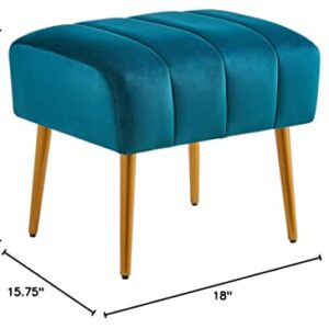 Ball & Cast Upholstered Velvet Ottoman,Footrest 18"W x 15.75"D x 17.5"H Teal,Golden Powder Coating Legs Set of 1