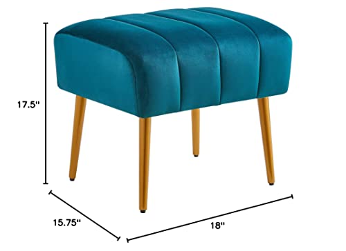 Ball & Cast Upholstered Velvet Ottoman,Footrest 18"W x 15.75"D x 17.5"H Teal,Golden Powder Coating Legs Set of 1