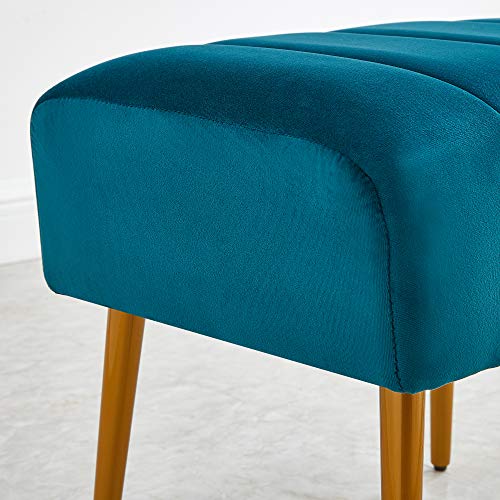 Ball & Cast Upholstered Velvet Ottoman,Footrest 18"W x 15.75"D x 17.5"H Teal,Golden Powder Coating Legs Set of 1