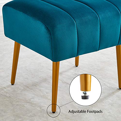 Ball & Cast Upholstered Velvet Ottoman,Footrest 18"W x 15.75"D x 17.5"H Teal,Golden Powder Coating Legs Set of 1