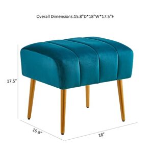 Ball & Cast Upholstered Velvet Ottoman,Footrest 18"W x 15.75"D x 17.5"H Teal,Golden Powder Coating Legs Set of 1