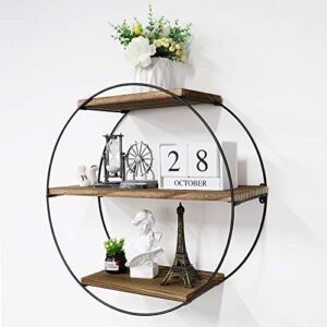 befayoo floating shelves for wall, rustic wood geometric style decor shelf for bathroom bedroom living room kitchen office (round, natural)