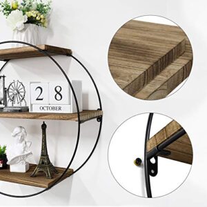 Befayoo Floating Shelves for Wall, Rustic Wood Geometric Style Decor Shelf for Bathroom Bedroom Living Room Kitchen Office (Round, Natural)