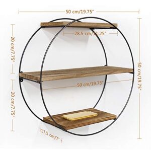 Befayoo Floating Shelves for Wall, Rustic Wood Geometric Style Decor Shelf for Bathroom Bedroom Living Room Kitchen Office (Round, Natural)