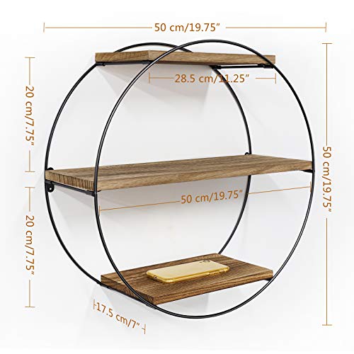 Befayoo Floating Shelves for Wall, Rustic Wood Geometric Style Decor Shelf for Bathroom Bedroom Living Room Kitchen Office (Round, Natural)