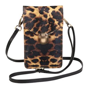 Women Leopard Print Cellphone Touch Screen Crossbody Bag Shoulder Pouch for iPhone 14 Pro iPhone 13 12 Pro 11 Pro Max iPhone X XR XS Max Google Pixle 7 6 5a 4a 5G