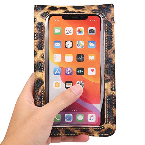 Women Leopard Print Cellphone Touch Screen Crossbody Bag Shoulder Pouch for iPhone 14 Pro iPhone 13 12 Pro 11 Pro Max iPhone X XR XS Max Google Pixle 7 6 5a 4a 5G