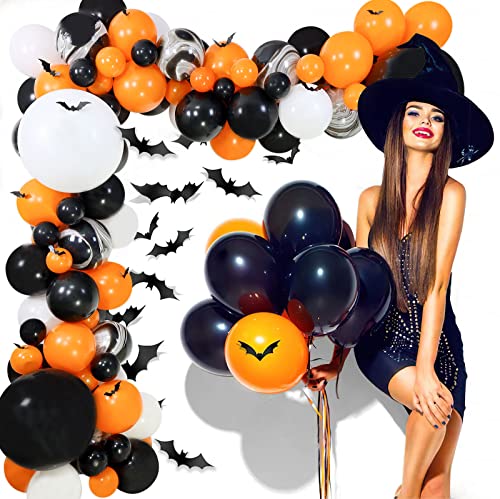 Halloween Balloon Garland Kit, 18" White Black Balloons Big Halloween Bat Foil Balloon 3D PVC Bat Halloween Color Balloons Kit for Halloween Day Decorations Halloween Party Supplies