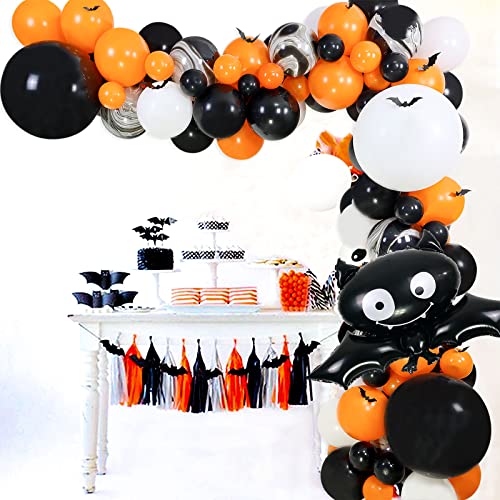 Halloween Balloon Garland Kit, 18" White Black Balloons Big Halloween Bat Foil Balloon 3D PVC Bat Halloween Color Balloons Kit for Halloween Day Decorations Halloween Party Supplies