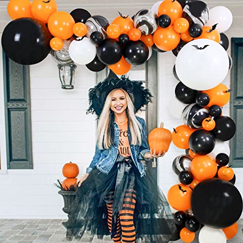 Halloween Balloon Garland Kit, 18" White Black Balloons Big Halloween Bat Foil Balloon 3D PVC Bat Halloween Color Balloons Kit for Halloween Day Decorations Halloween Party Supplies