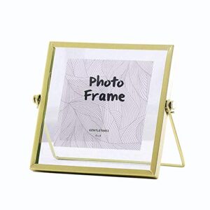 leoyoubei gold floating glass frame,hand-made,vintage style and real glass photo frame collection metal geometric picture frame,double glass,metal floating desk frame 4x4,can also put 5x5 photo