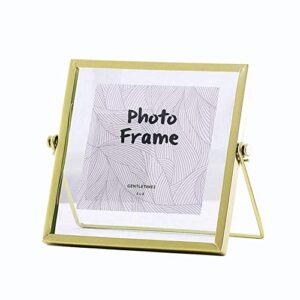 Leoyoubei Gold Floating Glass Frame,Hand-Made,Vintage Style and Real Glass Photo Frame Collection Metal Geometric Picture Frame,Double Glass,Metal Floating Desk Frame 4x4,Can Also Put 5X5 Photo