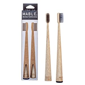 MABLE Bamboo Toothbrush Two Pack, Soft Bristle (Charcoal Infused Soft Bristle)