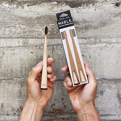 MABLE Bamboo Toothbrush Two Pack, Soft Bristle (Charcoal Infused Soft Bristle)