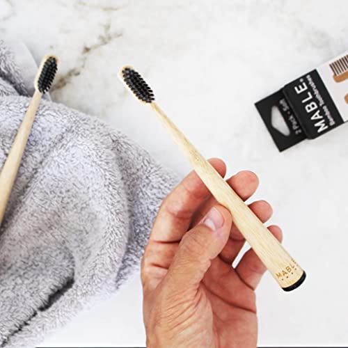 MABLE Bamboo Toothbrush Two Pack, Soft Bristle (Charcoal Infused Soft Bristle)