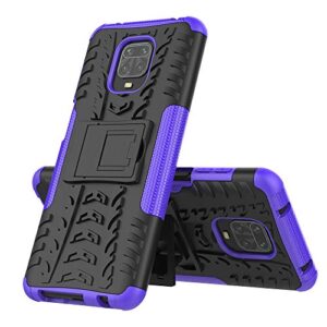 cotdinforca compatible with xiaomi redmi note 9s / note 9 pro case heavy duty with kickstand dual layer drop protection shockproof hard phone case for xiaomi redmi note 9 pro max/note 9s. hyun purple