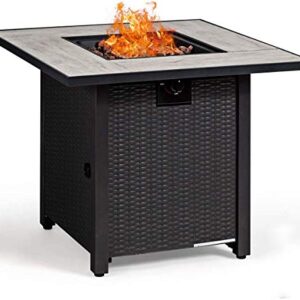 Giantex Propane Fire Pit Table, 30 inch 50,000 BTU Square Gas Firepits w/ Ceramic Tabletop, Emboss Gas Heater w/ Lava Rock, Waterproof Cover, ETL and CSA Certification for Outside(Black & Gray)