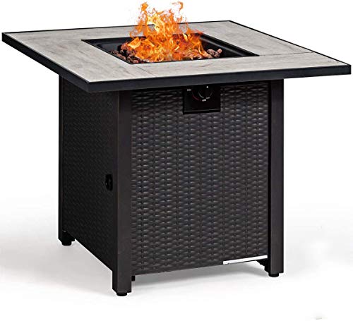 Giantex Propane Fire Pit Table, 30 inch 50,000 BTU Square Gas Firepits w/ Ceramic Tabletop, Emboss Gas Heater w/ Lava Rock, Waterproof Cover, ETL and CSA Certification for Outside(Black & Gray)