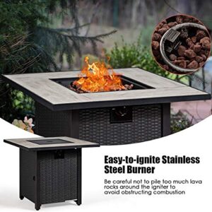 Giantex Propane Fire Pit Table, 30 inch 50,000 BTU Square Gas Firepits w/ Ceramic Tabletop, Emboss Gas Heater w/ Lava Rock, Waterproof Cover, ETL and CSA Certification for Outside(Black & Gray)