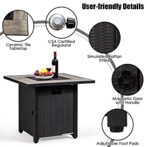 Giantex Propane Fire Pit Table, 30 inch 50,000 BTU Square Gas Firepits w/ Ceramic Tabletop, Emboss Gas Heater w/ Lava Rock, Waterproof Cover, ETL and CSA Certification for Outside(Black & Gray)