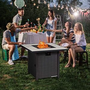 Giantex Propane Fire Pit Table, 30 inch 50,000 BTU Square Gas Firepits w/ Ceramic Tabletop, Emboss Gas Heater w/ Lava Rock, Waterproof Cover, ETL and CSA Certification for Outside(Black & Gray)