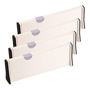 4-pack adjustable expandable dresser drawer organizers dividers with anti-scratch foam edges for kitchen, bedroom, bathroom, baby drawer, desk, dressers, kitchen storage or office household separators