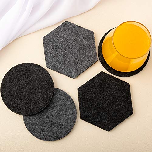 Urbanstrive Eco-Friendly 100% Biodegradable Coasters with Holder, Set of 10, Absorbent Felt Coasters for Drinks Bar Home, 4 Inch (Grey Hexagond)