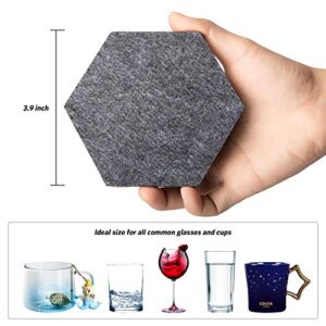 Urbanstrive Eco-Friendly 100% Biodegradable Coasters with Holder, Set of 10, Absorbent Felt Coasters for Drinks Bar Home, 4 Inch (Grey Hexagond)