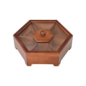 wooden dried fruit box, multifunction snack storage container sectional tray with clear window on the lid, 7 compartments party serving platter for candy/nut/sweets cookies