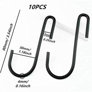 BfyBest 10 Pack Heavy Duty S Hooks Black S Shaped Hooks Hanging Hangers Hooks for Kitchen, Bathroom, Bedroom and Office: Pan, Pot, Coat, Bag, Plants (10 Pack/S Hook/Black/3.54 inch)