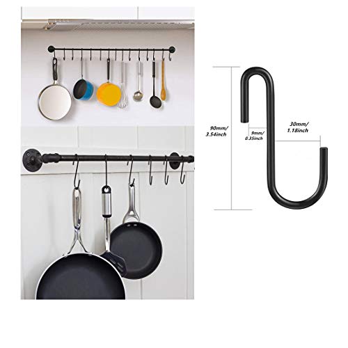 BfyBest 10 Pack Heavy Duty S Hooks Black S Shaped Hooks Hanging Hangers Hooks for Kitchen, Bathroom, Bedroom and Office: Pan, Pot, Coat, Bag, Plants (10 Pack/S Hook/Black/3.54 inch)