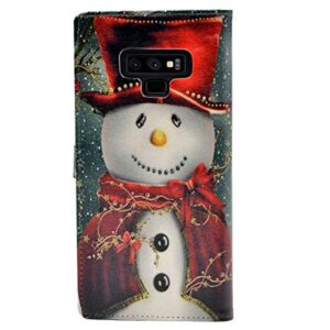 YHB Case for Galaxy Note 9, Smiling Snowman with Red Scarf and Top Hat Leather Wallet Flip Case Credit Card Holder Stand Shockproof Protector TPU Cover for Samsung Galaxy Note 9
