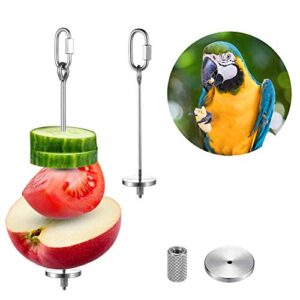 2 Pack Stainless Steel Parrot Fruit Vegetable Stick Holder 12 / 20 cmBird Skewers Foraging Toy Hanging Food Bird Treat Skewerfor Hens Fowl Chickens Cockatoo Cockatiel