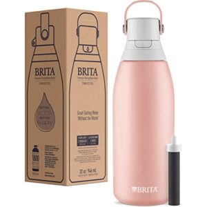 Brita Insulated Filtered Water Bottle with Straw, Reusable, Stainless Steel Metal, Rose, 32 Ounce