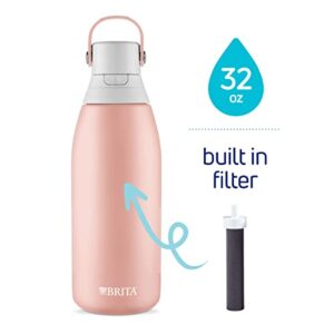 Brita Insulated Filtered Water Bottle with Straw, Reusable, Stainless Steel Metal, Rose, 32 Ounce